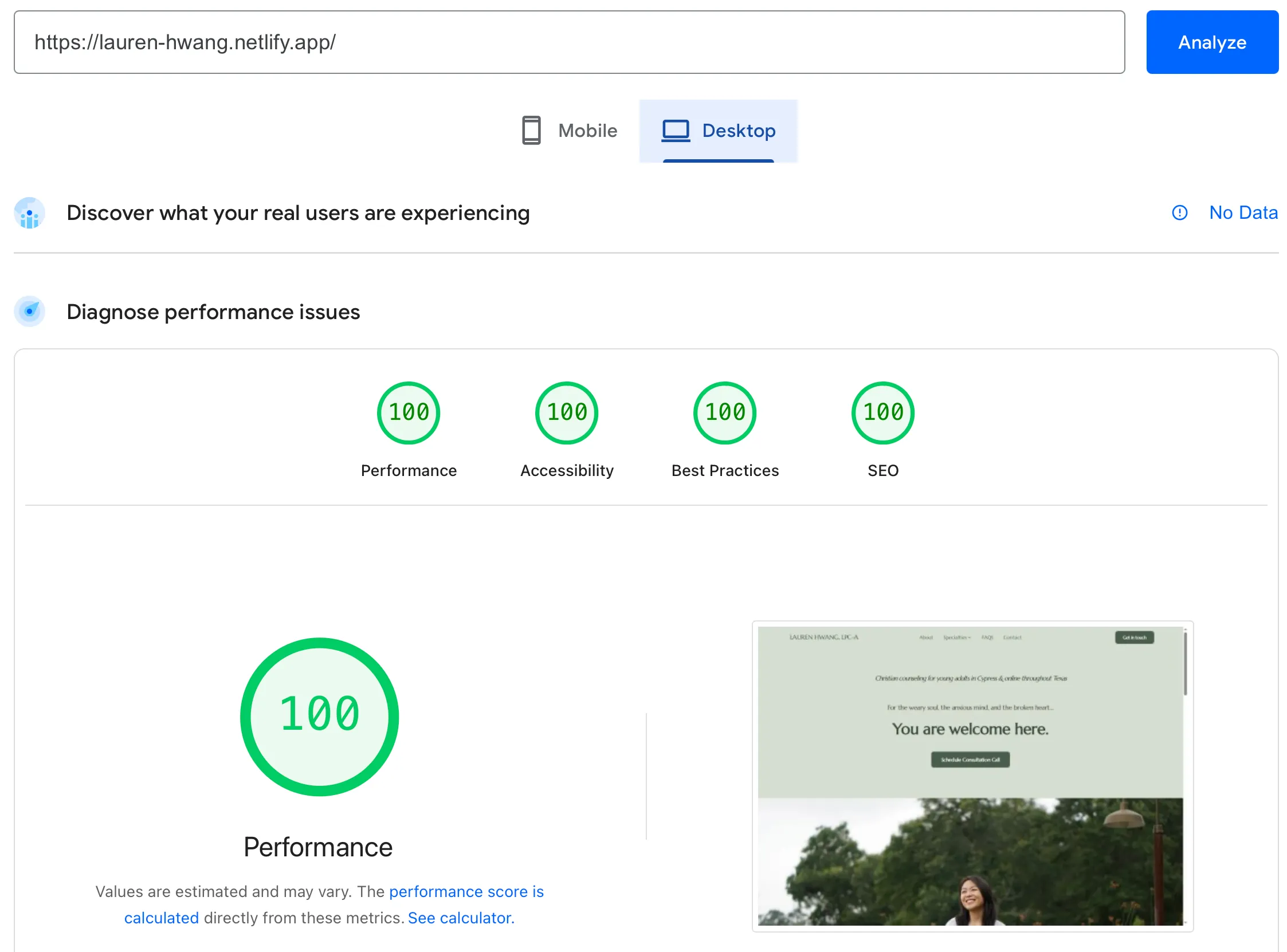 LH Desktop PageSpeed Score